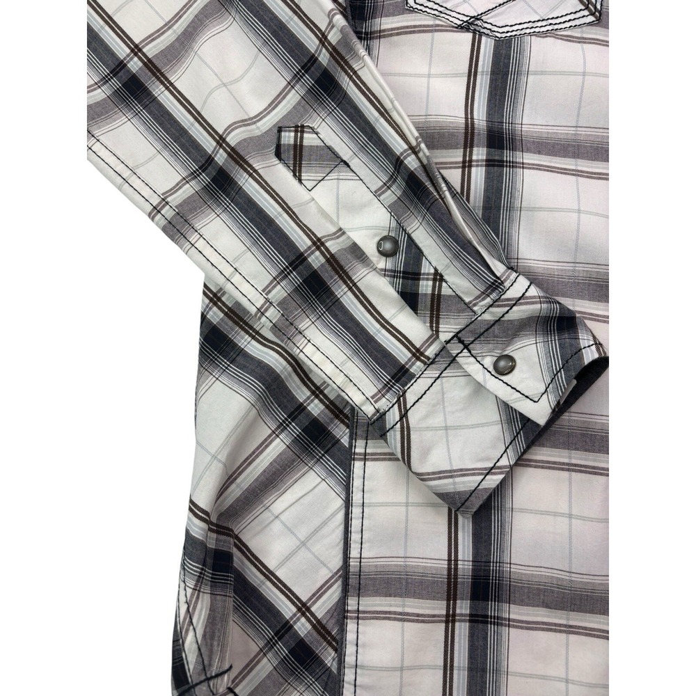BKE Mens Athletic Fit Western Plaid Pearl Snap Shirt White Black Grey‎ Large - Picture 6 of 16